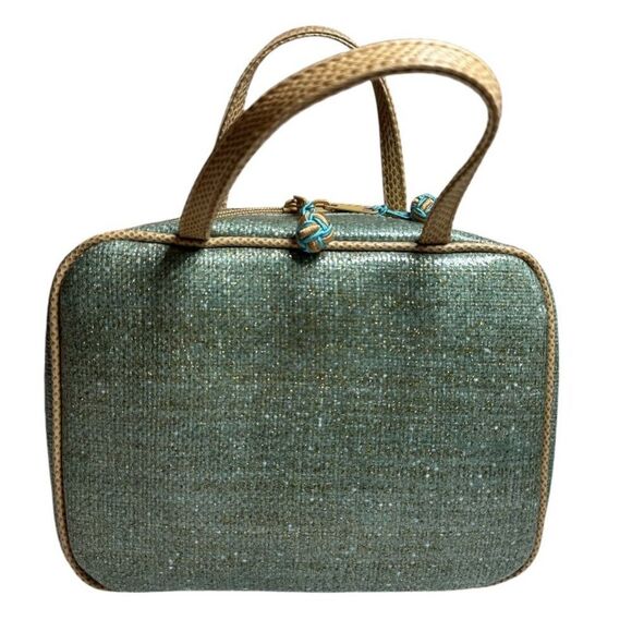 Stephanie Johnson Toiletry Bag Travel Green Gold Metallic Cosmetics NWOT - Picture 4 of 15